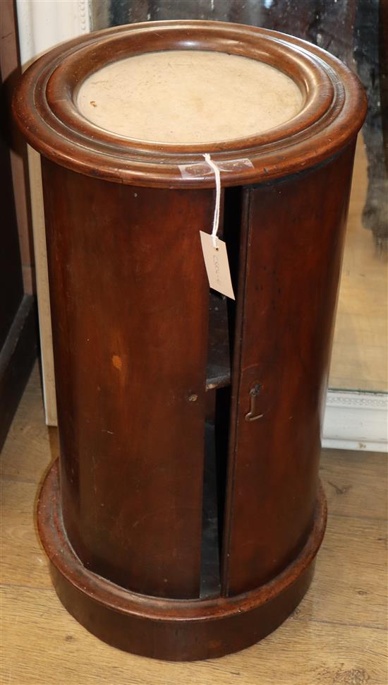 A Victorian mahogany marble top cylindrical pot cupboard H.71cm